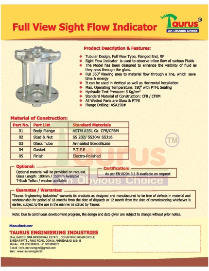 Full view Sight Flow Indicator