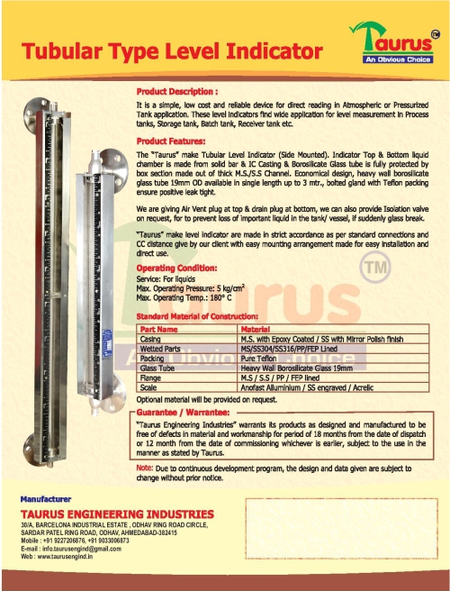 Tubular type level Indicator